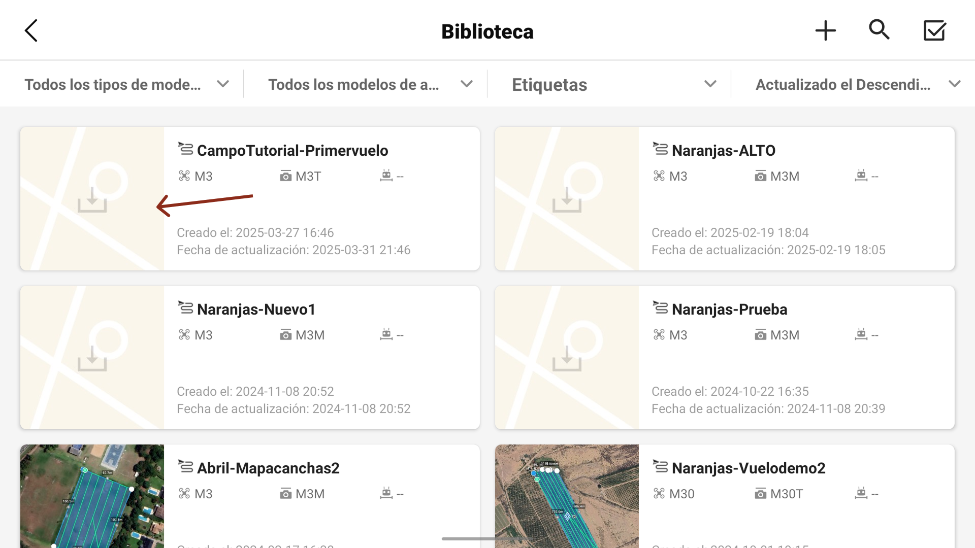 Abrir el plan de vuelo desde Biblioteca