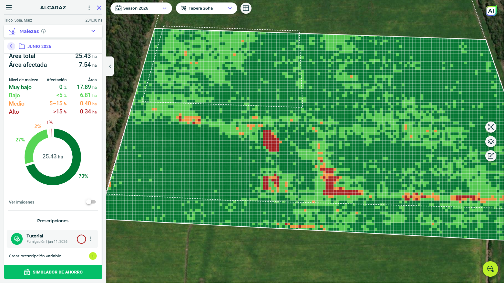Acceder a la prescripción desde un mapa de malezas